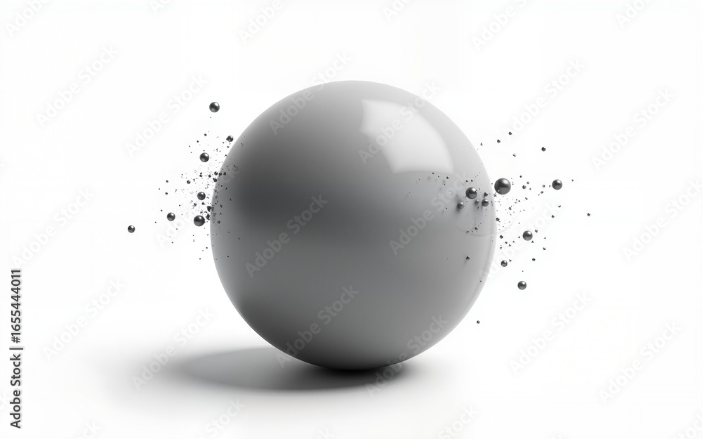 Poster abstract grey sphere with particle motion on white background. high quality