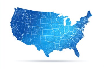 Detailed map of the United States, shaded blue