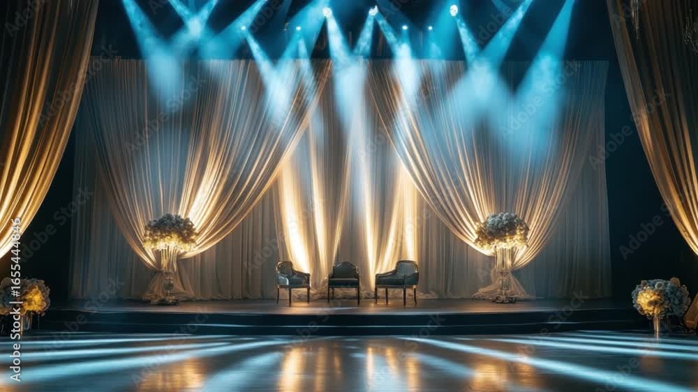 Aufkleber elegant stage set with glowing lights and plush chairs ready for an intimate performance or event pr