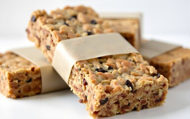Homemade Granola Bars Wrapped in Parchment Paper. High quality