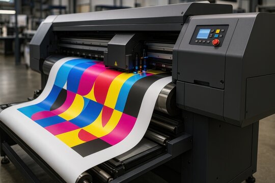 Large format digital printing press producing vibrant marketing materials