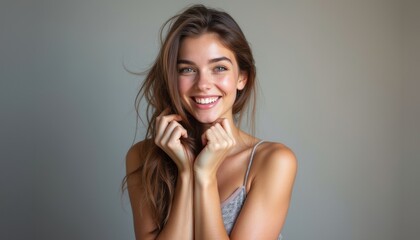 Naklejka premium Joyful young woman with a radiant smile