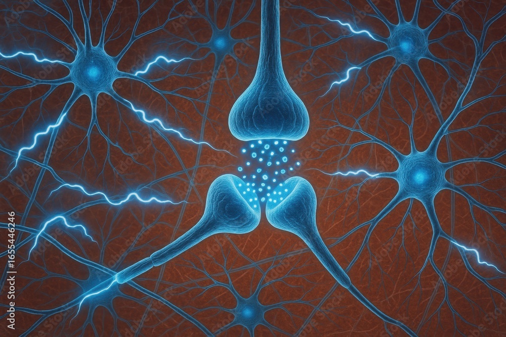 Aufkleber neuroscience visualization of synaptic connections and brain wave activity in cognitive research