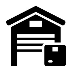warehouse glyph icon storing packages for fair trade distribution
