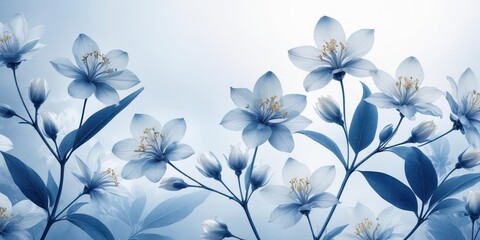 Obraz premium Delicate floral x-ray of jasmine flowers in white and blue hues