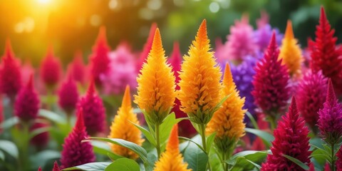 Plumosa Pampas Celosia flowers blooming in garden