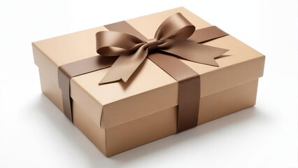 Elegant wooden gift box with ribbon tied on top isolated on white background