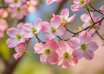 Obraz premium Delicate dogwood blossoms hanging from tree branches in early spring