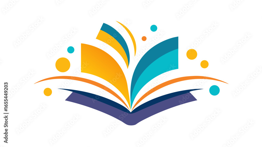 Aufkleber Colorful open book with abstract elements and floating circles
