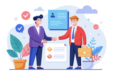 Two businessmen shaking hands after a successful job interview