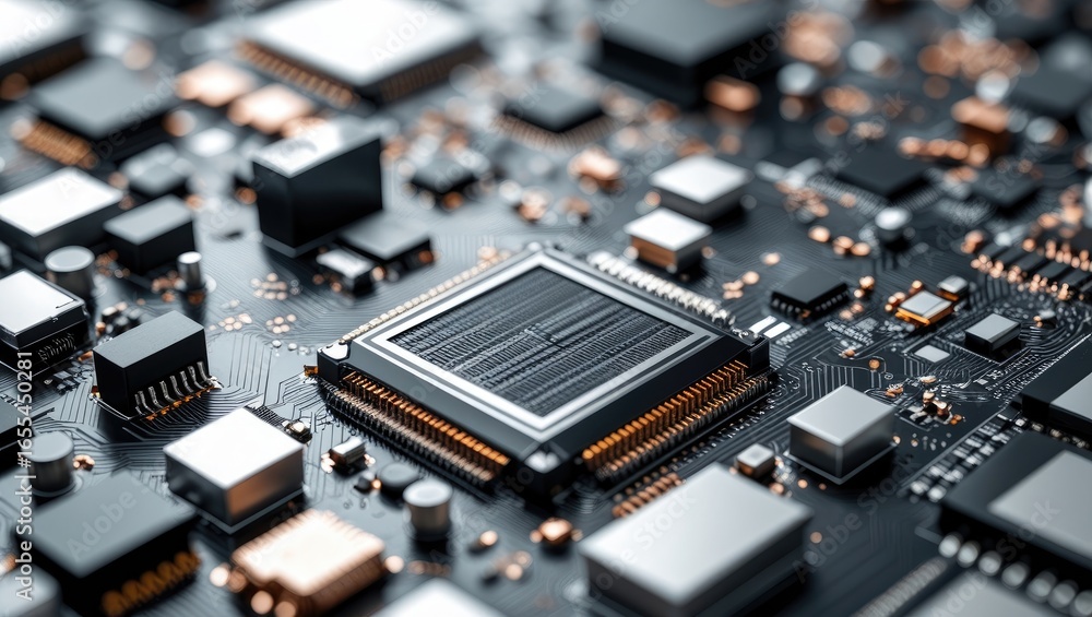 Poster close-up view of a circuit board with intricate components.