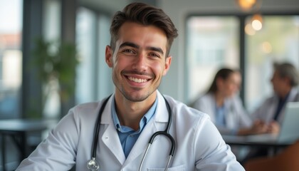 Obraz premium Smiling male doctor in a modern clinic