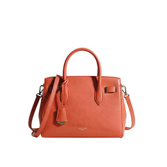 Elegant leather handbag in a vibrant coral hue, a stylish and sophisticated accessory perfect for modern fashion statements and daily essentials.