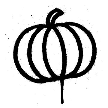 Bold black spray paint pumpkin icon with textured splatter effect