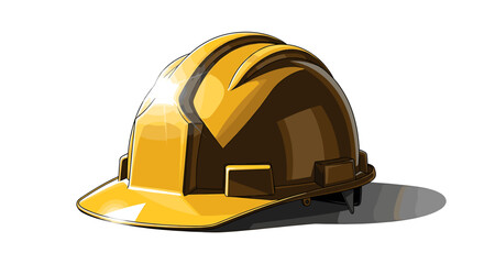 Illustration of a yellow and brown hard hat with a shadow cast on a white background surface area on transparent background