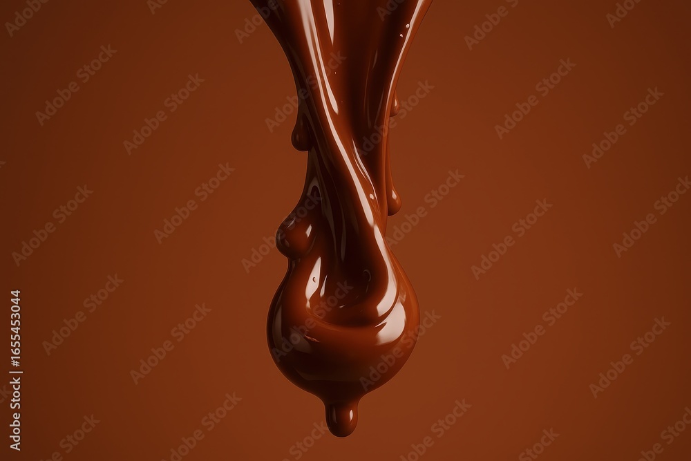 Poster flowing melted milk chocolate creating smooth dripping pattern on white background