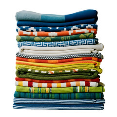 Colorful Stack of Various Blankets A Cozy and Decorative Arrangement