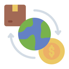 global trade flat icon showing package exchange worldwide