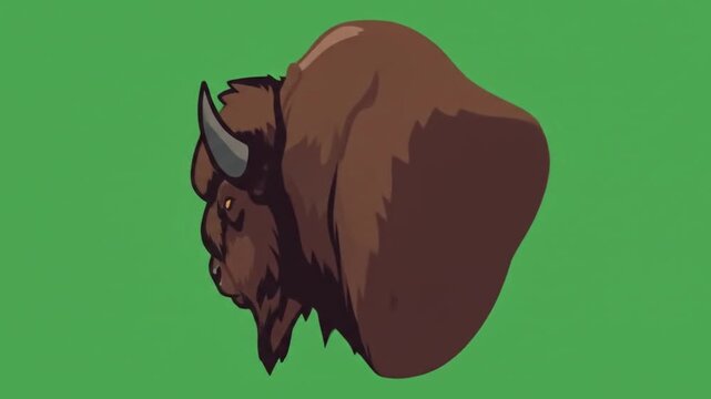 Illustrated Bison Animal Head on Green Background Graphic