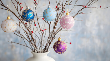 Green suitcase decorated with Christmas-themed stickers featuring Santa, snowflakes, and holiday symbols