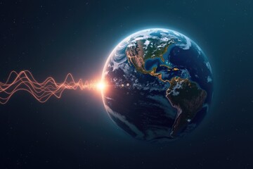 Obraz premium Earth surrounded by intricate energy waves in space.