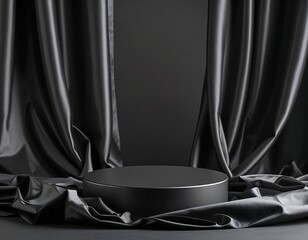 Black Cylinder Display, Draped Cloth, Studio
