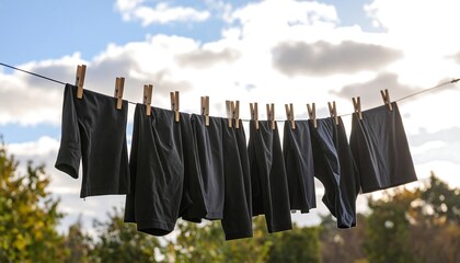 Black Shorts Drying on Clothesline Outdoors