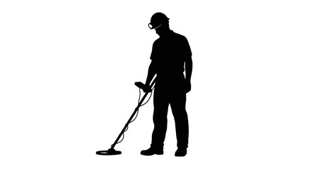 Obraz premium construction worker using metal detector safety first treasure hunting silhouette illustration for safety manuals training materials and construction site safety campaigns