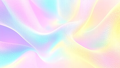 Abstract Wavy Pastel Grid Background. Dynamic, flowing mesh in vibrant iridescent colors, creating a futuristic and elegant design for digital projects.
