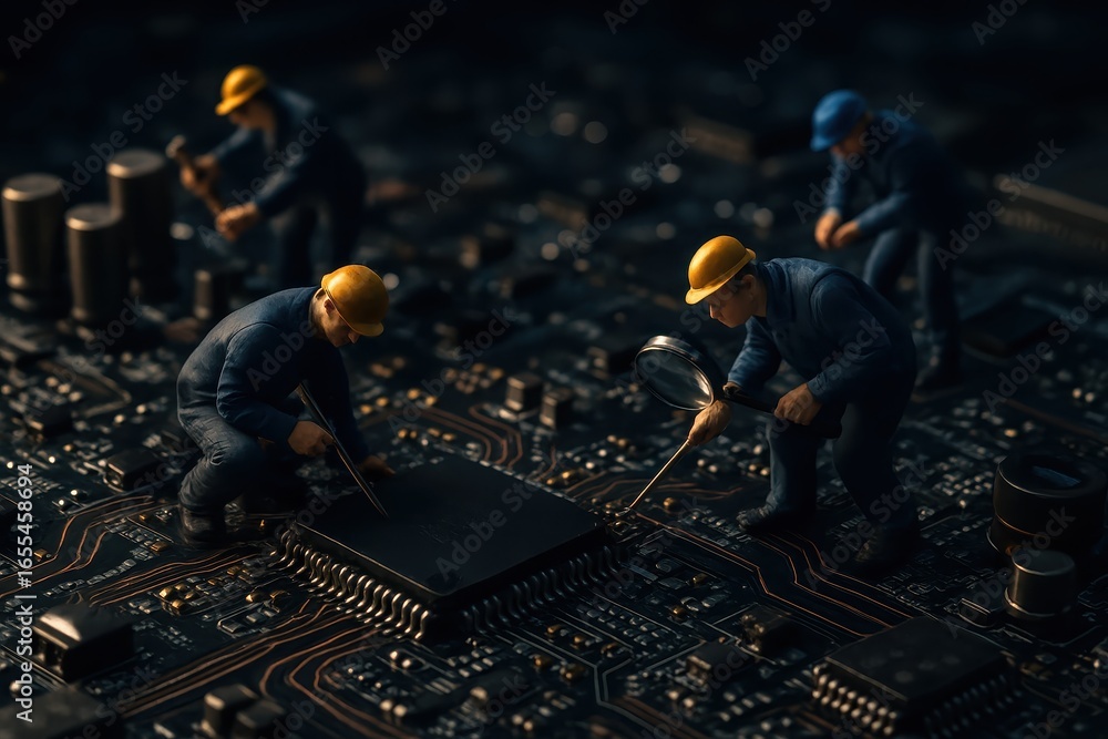 Aufkleber skilled micro-technicians performing precision repairs on advanced computer circuit board components