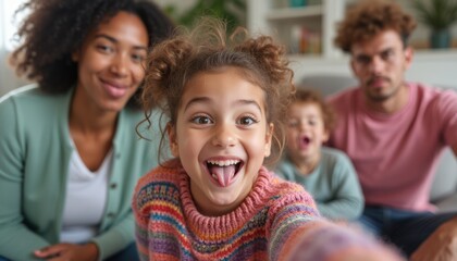Fototapeta premium Joyful family capturing a fun moment together