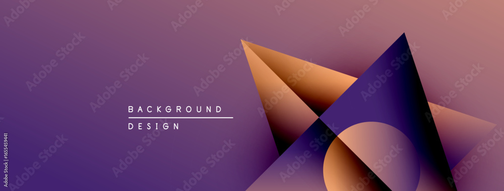 Poster abstract geometric shapes overlap purple, orange gradients. modern design elements create dynamic vi
