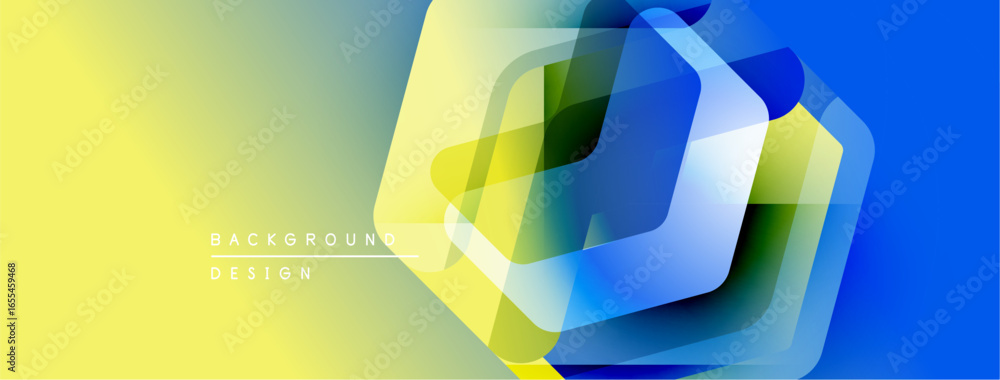 Poster abstract geometric shapes overlap. gradient background transitions from yellow to blue. modern desig