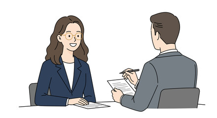 Woman in Interview with Glasses and Smiling Face.