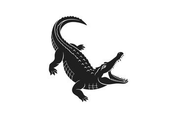 Obraz premium Black silhouette of an alligator in motion isolated on white background