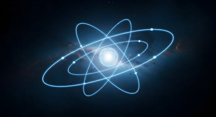 Glowing Atomic Structure in Dark Nebula Background