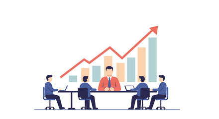 Business Team Meeting with Growth Chart Illustration.