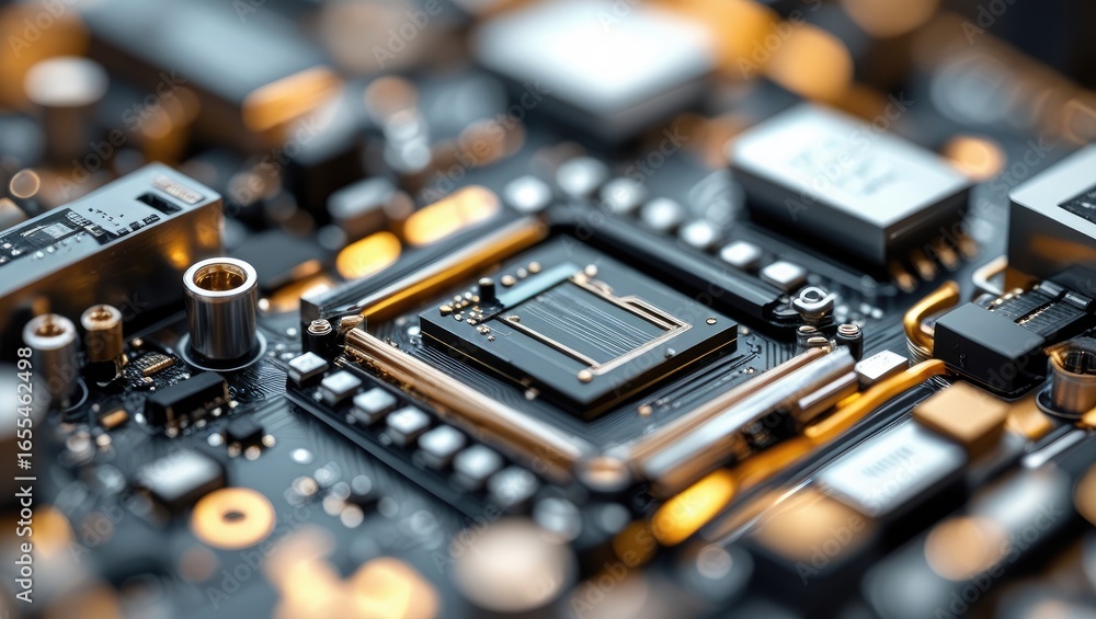 Poster close-up view of intricate circuit board components.