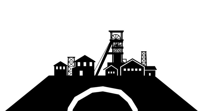coal mine headframe silhouette illustrating industrial heritage resource extraction and energy production for websites reports and presentations