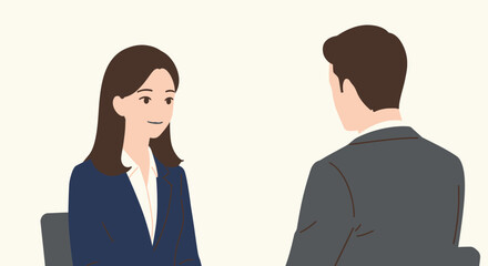 Fototapeta premium Businesswoman in Blue Suit During Interview Illustration.
