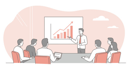 Business Presentation with Graph and Audience Illustration.