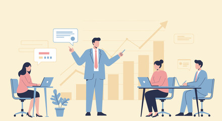 Business Presentation with Team and Financial Growth Chart.