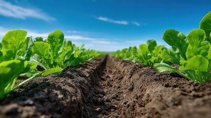 Green plants growing in rows