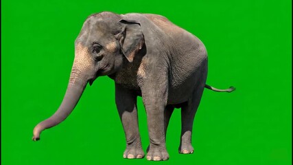 Majestic Asian Elephant Standing and Gently Moving Trunk on Green Screen Ready for Compositing