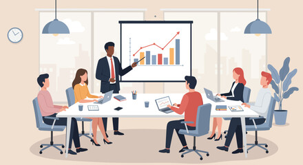 Business Team Meeting with Presentation and Analysis.