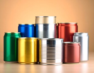 Colorful Metal Cans Arranged on Tabletop