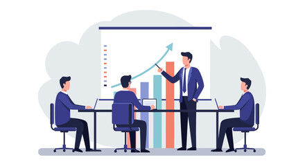 Business Presentation with Team and Growth Chart Illustration.