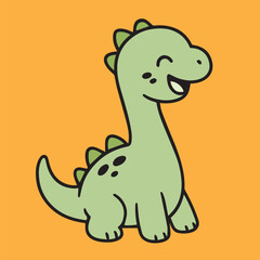 Vector design featuring cute green dinosaur character, playful colorful flat style, created for sticker decoration, fun digital artwork with prehistoric vibes.