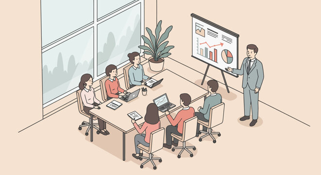 business meeting presentation in office setting clip art preview