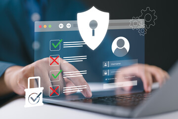 Future technology and cybernetics are symbolized by a screen padlock. Cybersecurity concept....